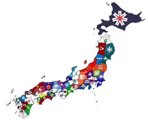 The current map of where every daimyo has a city, and the battle maps. Japan Prefectures Flag Map | Japan prefectures, Japanese prefectures, Map