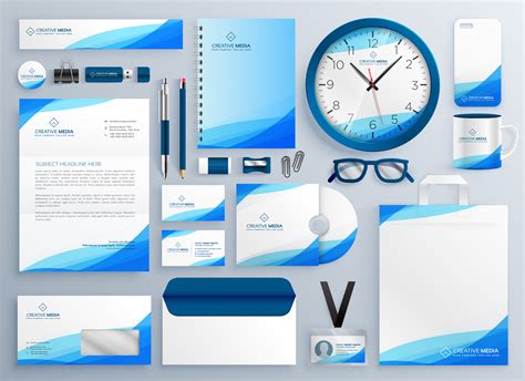 Modern Blue Business Stationery Vector Template Set Download Free