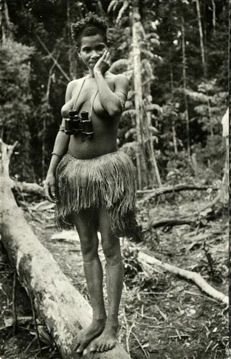 Dutch New Guinea Native Nude Papua Woman With Binoculars S RPPC Postcard Asia Middle