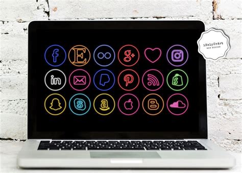 Neon Icons Social Media Icons Glowing Icons Colorful Etsy