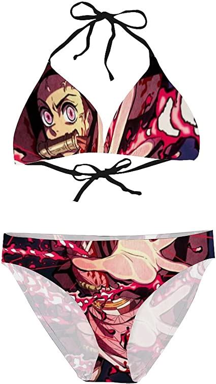 Nezuko Kamado Demon Slayer Womens Sexy Halter Spaghetti Strap Bikini 2