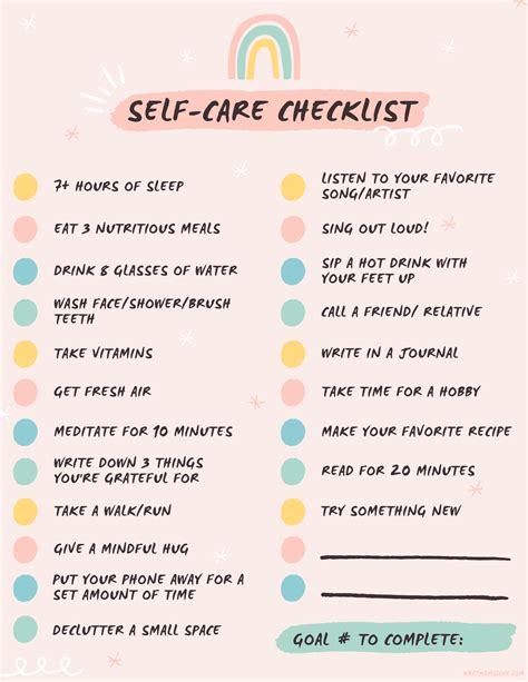 Printable Self Care Checklist