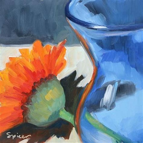 Daily Paintworks Blue Vase With Daisy Original Fine Art For Sale
