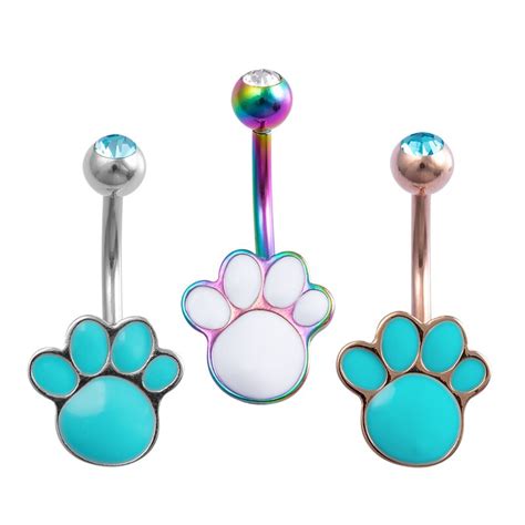 1pc Paw Navel Ring Belly Button Rings Belly Piercing Bar Dangling Ombligo Party Surgical Steel