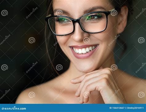 Close Up Photo Of A Smiling Woman In Eyeglasses Stock Image Image Of