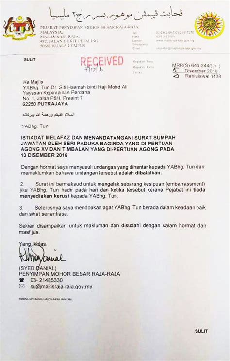 Memo / surat pengesahan doktor bahawa pemohon menghidap penyakit tibi. Contoh Surat Kepada Menteri Besar Selangor