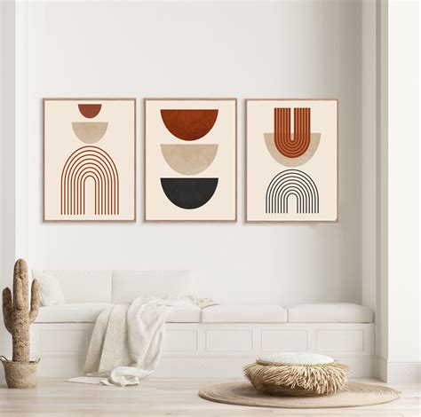 Abstract Geometric Wall Art Set Of 3 Prints Modern Minimal Art Nordic