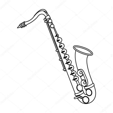 Icono De Saxofón En Estilo De Contorno Aislado Sobre Fondo Blanco