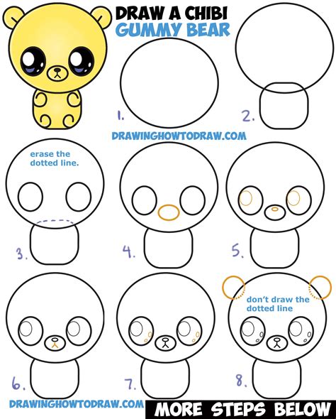 how to draw a cute chibi kawaii cartoon gummy bear easy step by step drawing tutorial for