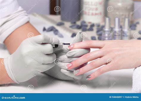 Closeup Finger Nail Care By Manicure Specialist In Beauty Salon Stock Image Image Of Salon