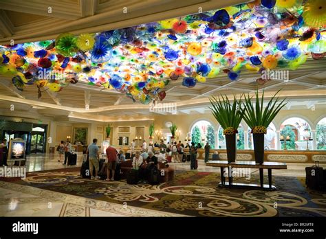 The Bellagio Hotel Lobby With The Glass Ceiling Sculpture By Chihuly