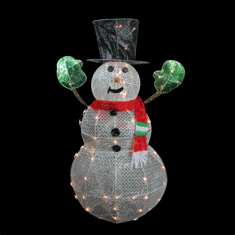 48 White And Red 3 D Lighted Glittering Mesh Winter Snowman Christmas