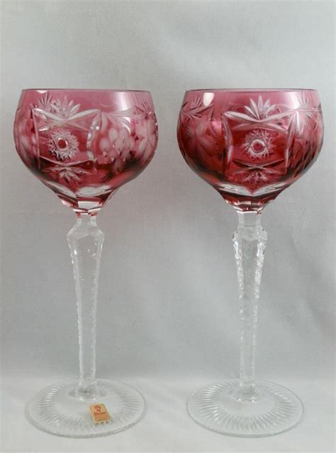 2 Nachtmann Crystal Hock Wine Glass 8 1 8 Traube Cranberry Pink Signed 1791939426