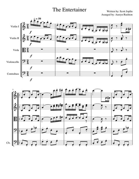 The Entertainer For String Orchestra Sheet Music For Contrabass Violin