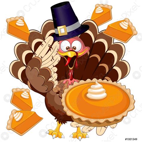 Turkey Happy Thanksgiving Character With Pumpkin Pie Vector