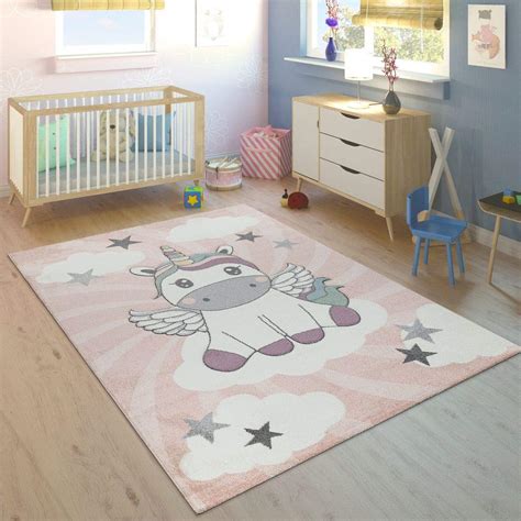 Unicorn Rug For Kids Bedroom On Clouds In Pastel Pink Purple Size 80