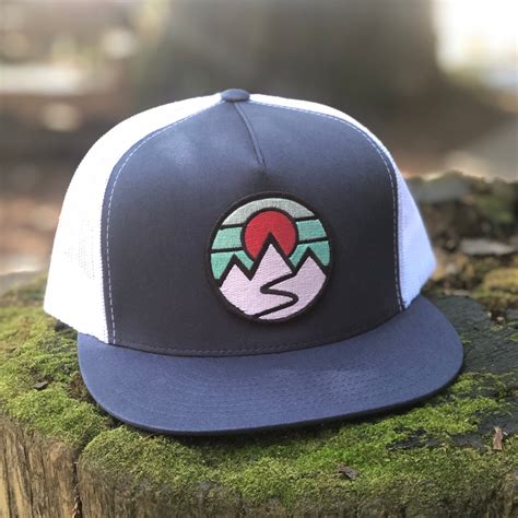 Flat Brim Trucker Navywhite With Mountains Patch Tommy Breeze