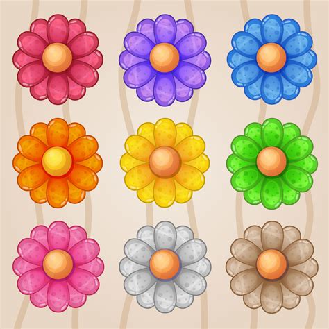 Conjunto De Activos De Flores De Dibujos Animados Coloridos 1445902