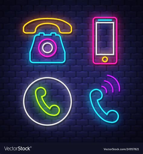Phone Communication Neon Signs Collection Vector Image