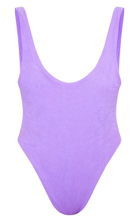 Purple Crinkle High Leg Swimsuit Swimwear Prettylittlething Ca