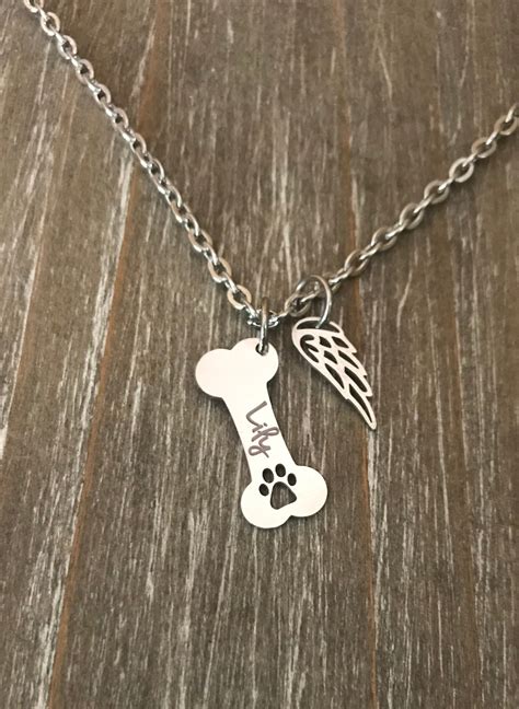 Dog Memorial Necklace Pet Name Jewelry Personalized Pet Memorial