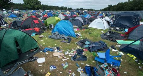 Abandoned Tents Gazebos And Inflatable Mattresses Left Behind At Reading Festival After