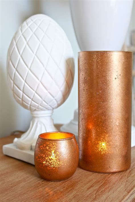 The popularity of silver mercury glass votive is returning with all the glitz of the art deco period. DIY Copper Mercury Glass Votives - 2 Bees in a Pod