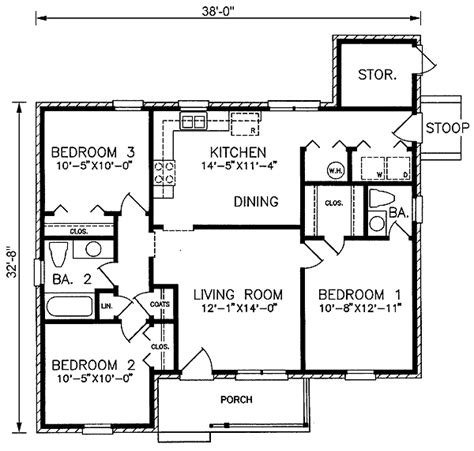 House Plan 45329 Ranch Style With 1100 Sq Ft 3 Bed 1 Bath 1 Half Bath