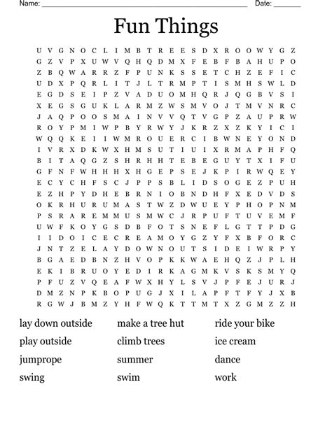 Fun Things Word Search Wordmint