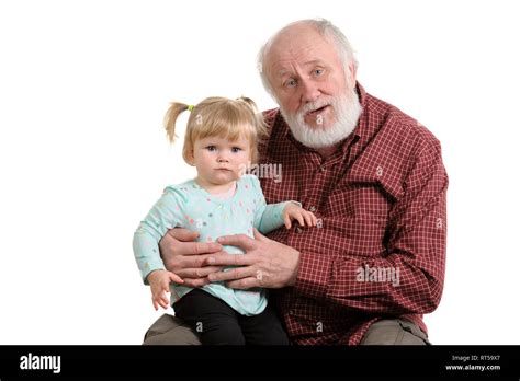 Grandfather Playing Granddaughter Happy Grandpa Holding Hi Res Stock