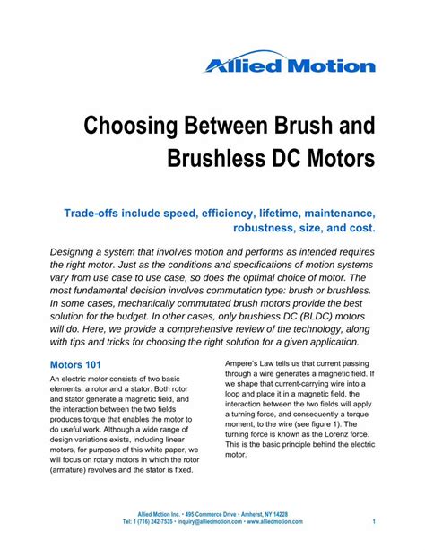 Pdf Choosing Between Brush And Brushless Dc Motors Between Brush And