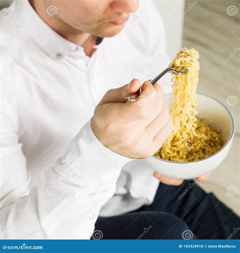 Man Eating Instant Noodles Royalty Free Stock Image Cartoondealer