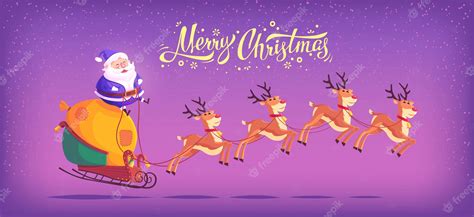 Premium Vector Cute Cartoon Blue Suit Santa Claus Riding Reindeer