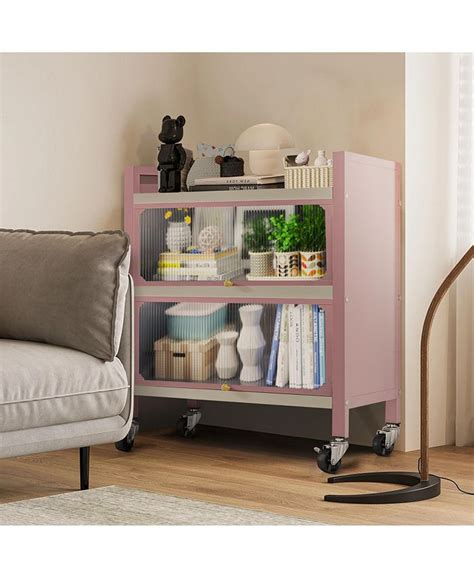 Mega Casa 2 Door Accent Cabinet 3 Tier Kitchen Organizer Shelf Pink