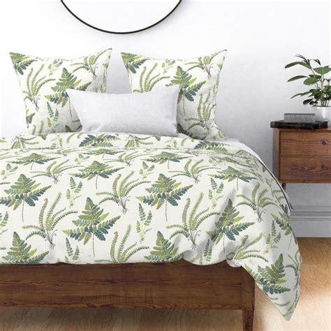 Green Leaves Duvet Cover Fern Botanical By Etsy Twin Duvet Duvet Comforters Pillow Shams