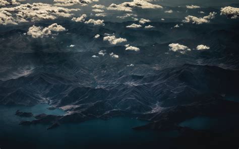 Download Wallpaper 3840x2400 Mountains Top View Lake Clouds Dark 4k