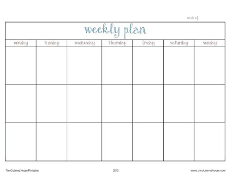 Weekly Planner Printable Monday Through Friday Template Calendar Design