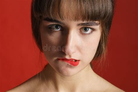 Close Up View One Attractive Passionate Girl Standing In Studio With