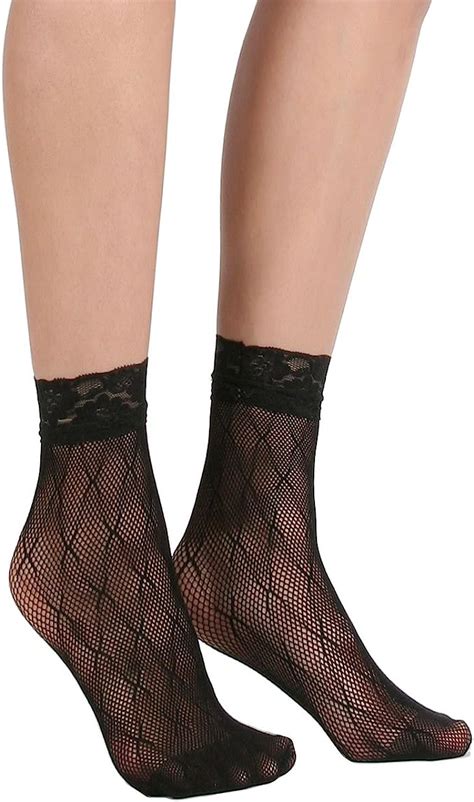 Women S Lace Ankle Socks One Size Regular X Mesh Black 3pair Clothing