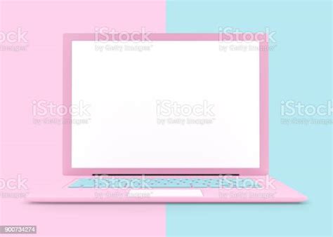 Laptop Pink Color With Blank Screen Isolated And Clipping Path Stock