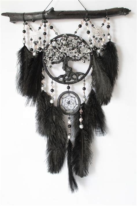 Gothic Dream Catcher Witch Craft Black And White Wire Tree Etsy