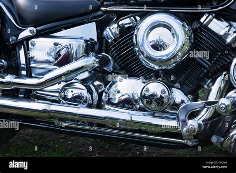 Chromed Motorcycle Engine Close Up Stock Photo Alamy
