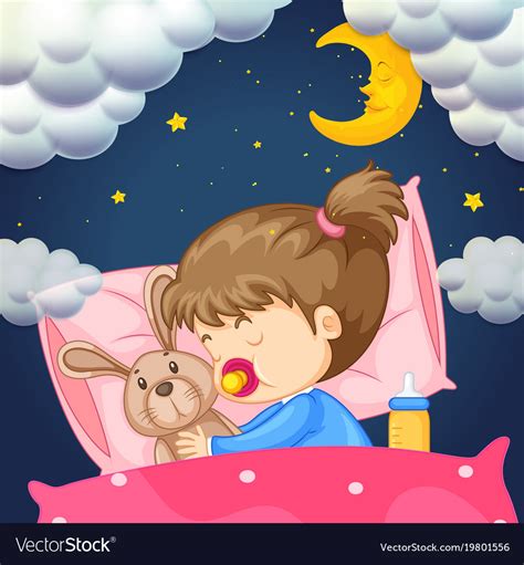 Baby Girl In Bed At Night Royalty Free Vector Image