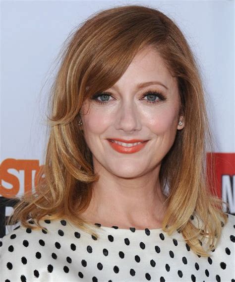 Judy Greer Medium Straight Light Strawberry Red Hairstyle With Side
