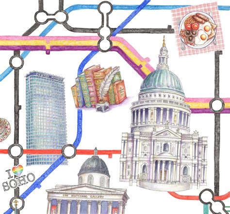Illustrated London Underground Map Art Print Etsy