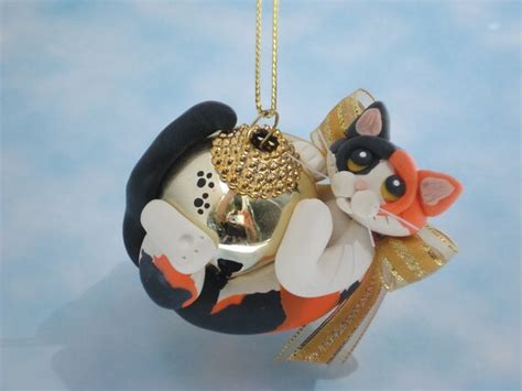 Polymer Clay Calico Cat Christmas Ornament Personalized