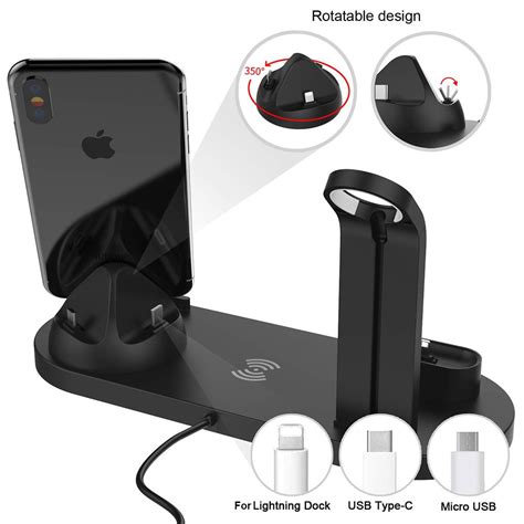 4 In 1 Wireless Charging Stand For Apple Watch 6 5 4 3 2 Iphone 11 X Xs Xr 8 Airpods Pro 10w Qi