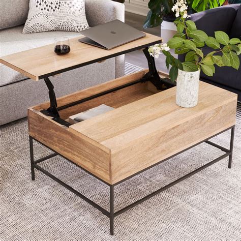 Industrial style coffee table with shelf storage reclaimed furniture vintage metal round side end table rustic solid wood living room table h4homeshop. Industrial Storage Pop-Up Coffee Table | west elm United ...