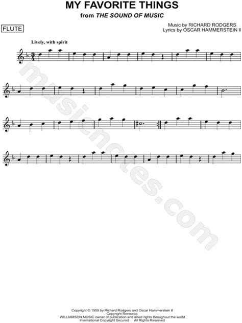 My Favorite Things From The Sound Of Music Sheet Music Flute Solo