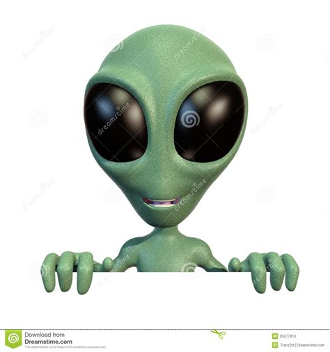 Little Alien On Top Of Blank Sign Stock Photo Image